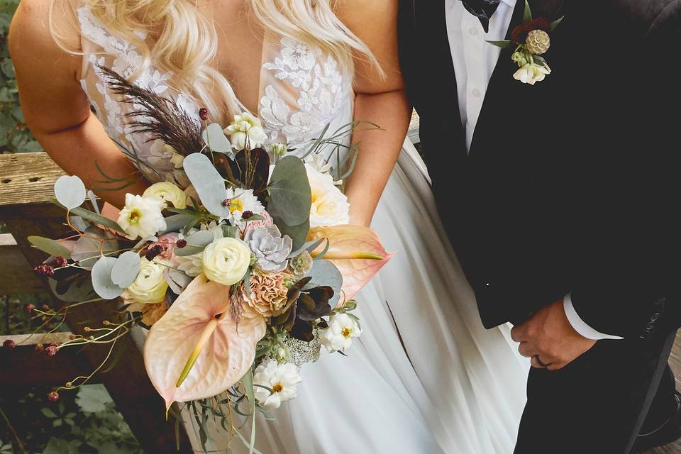 Happy couple with flowers