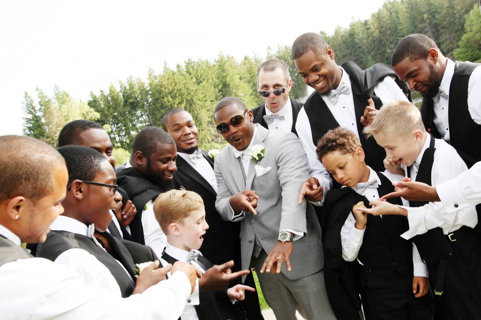 Groom with members of the wedding party - Chrystal Photography
