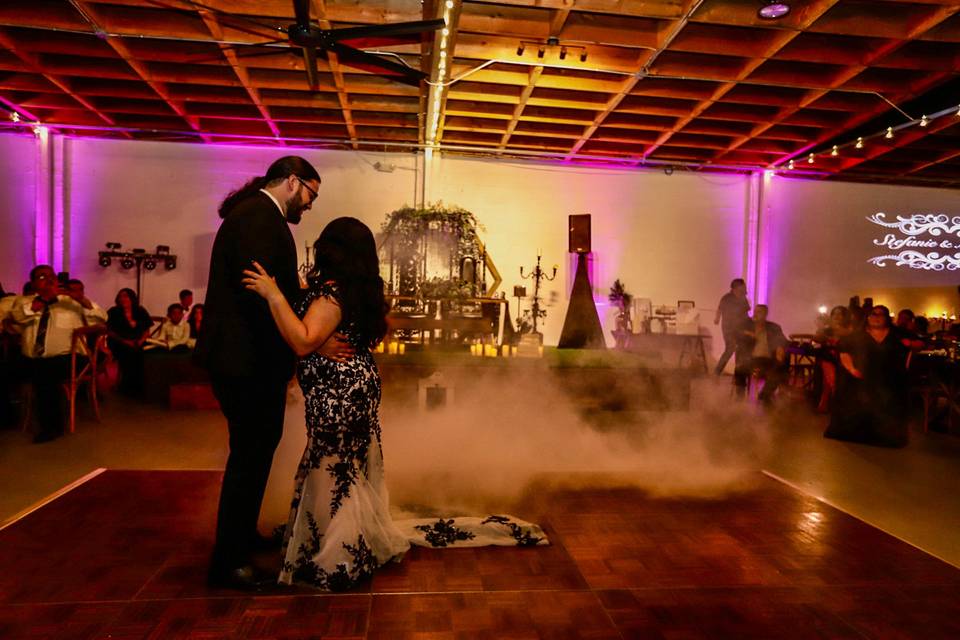Dance floor with a fog machine