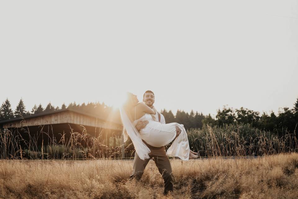 Laughing in a meadow