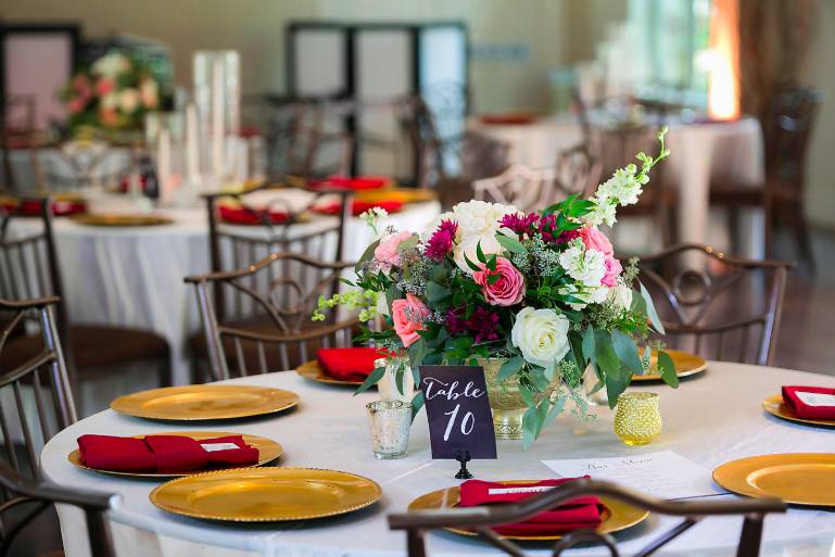 Table setting and floral centerpiece