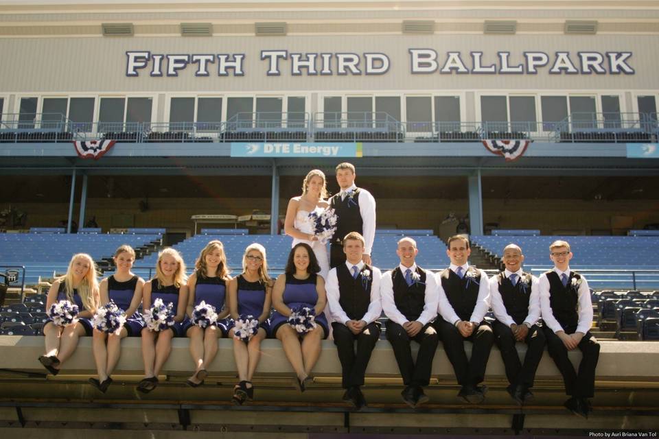Couple with their bridal attendants
