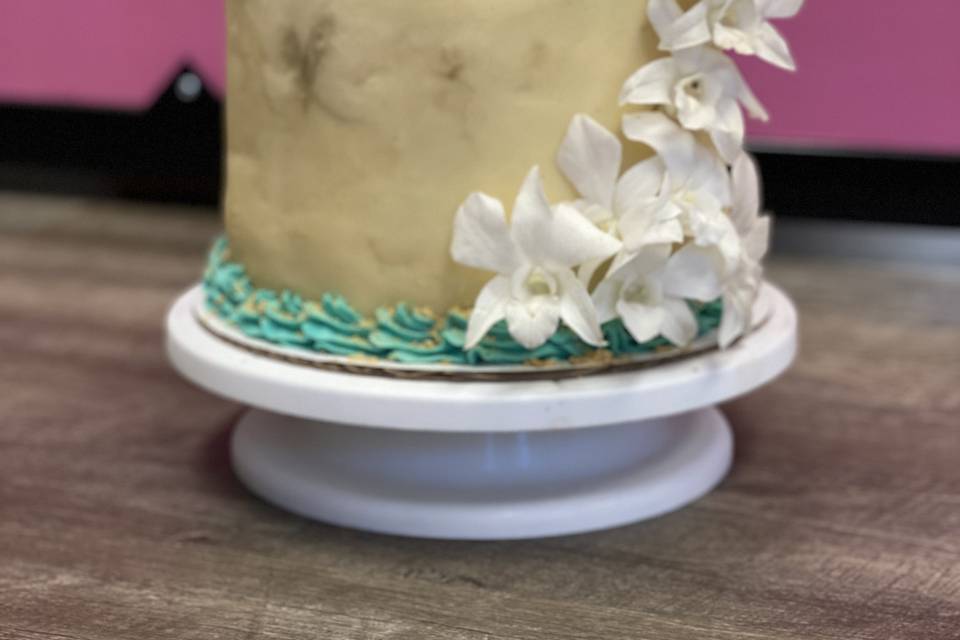 Wedding cake with white orchids
