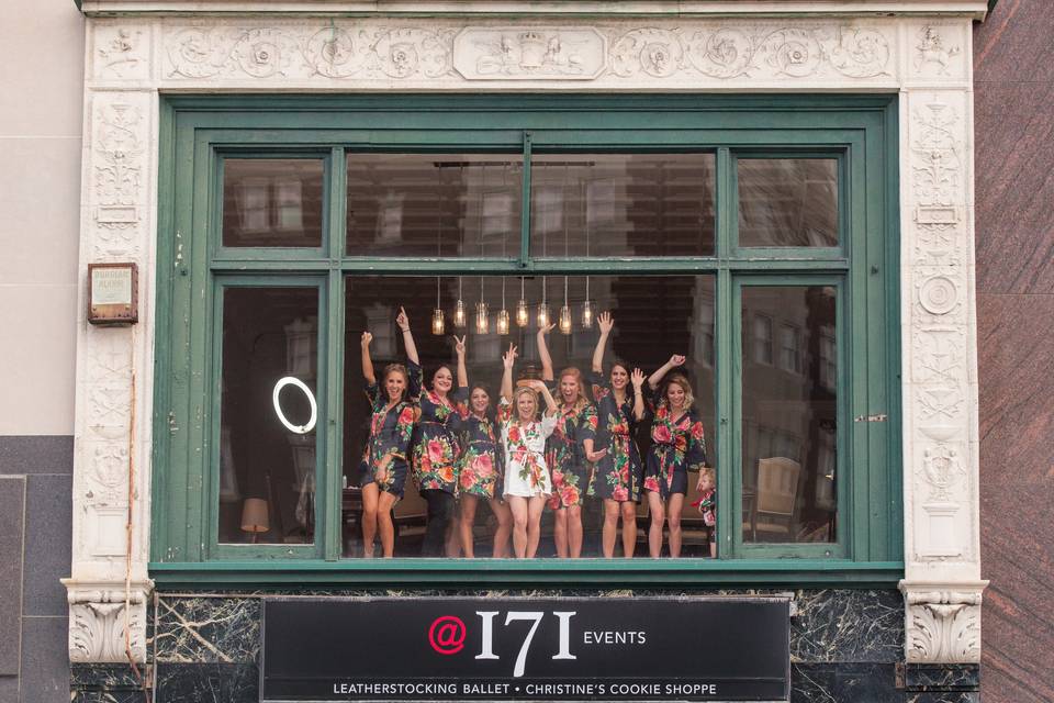 Bridal party by the window