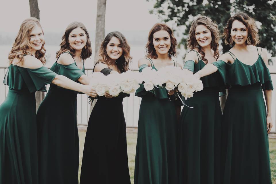 Bridesmaids and their flowers