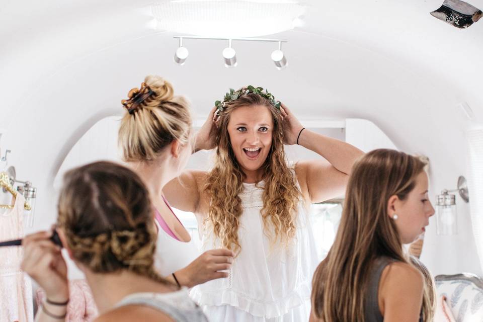 Bride in her trailer