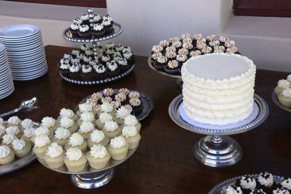 Wedding cake and cupcakes