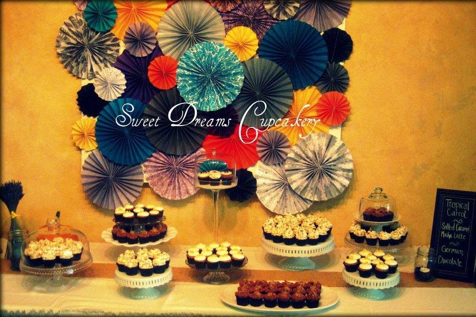 Coffee shop inspired cupcake dessert table