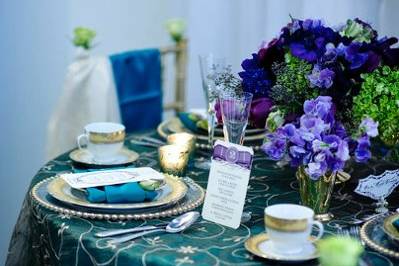 Table setting with floral centerpiece