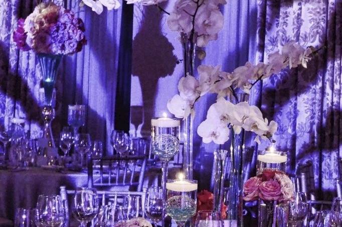 Table setup with flower centerpiece