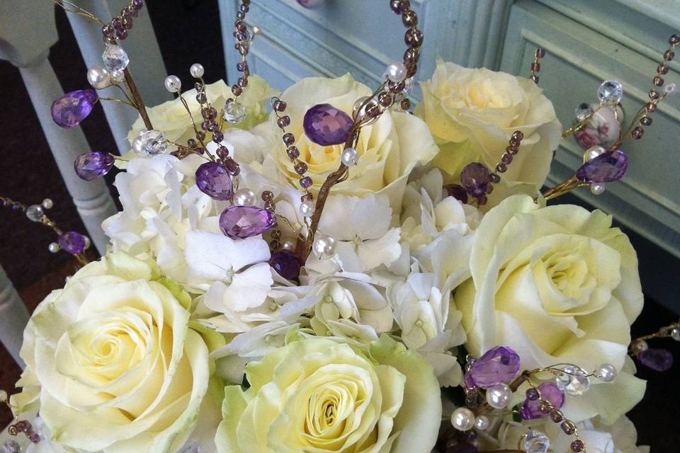 White roses with violet