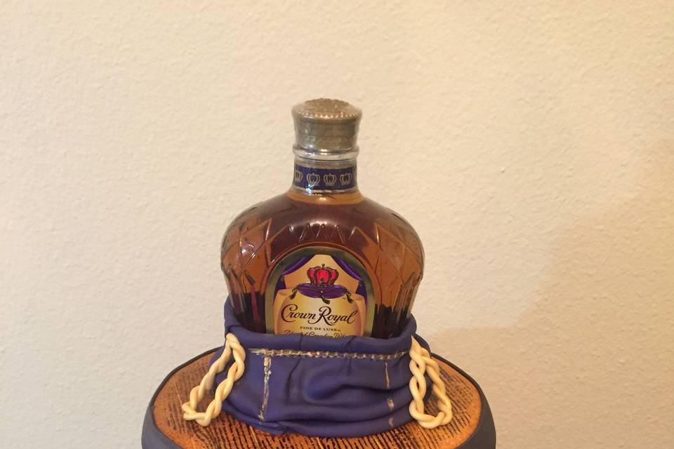 Crown Royal birthday cake.
All decorations are edible except the bottle.