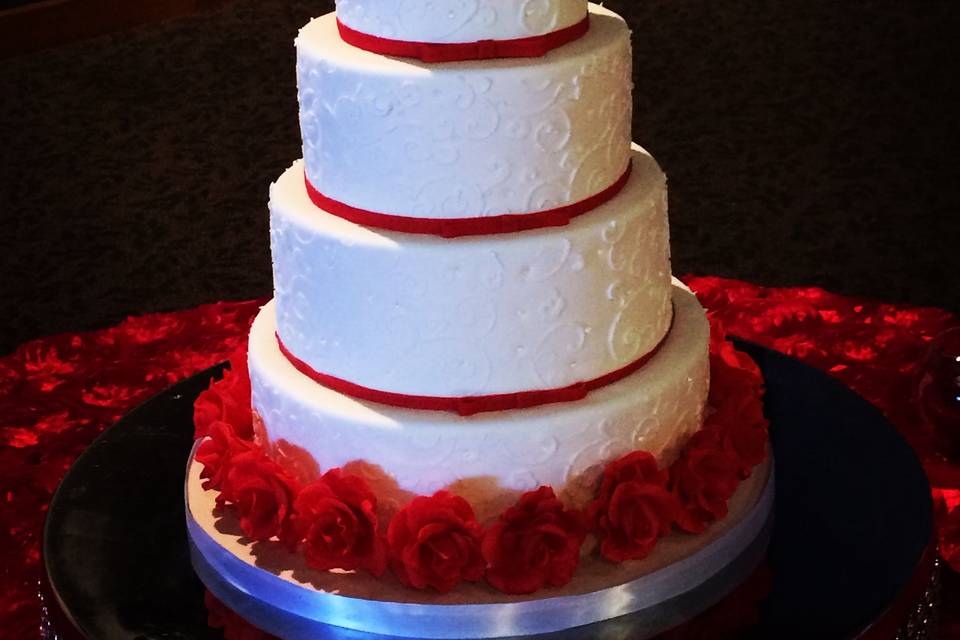 Wedding cake with handmade sugar roses