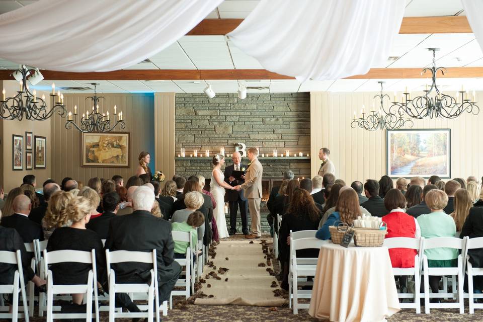 Indoor ceremony in the Mt. Laurel Dining Room-Finsel and Breiner Photography