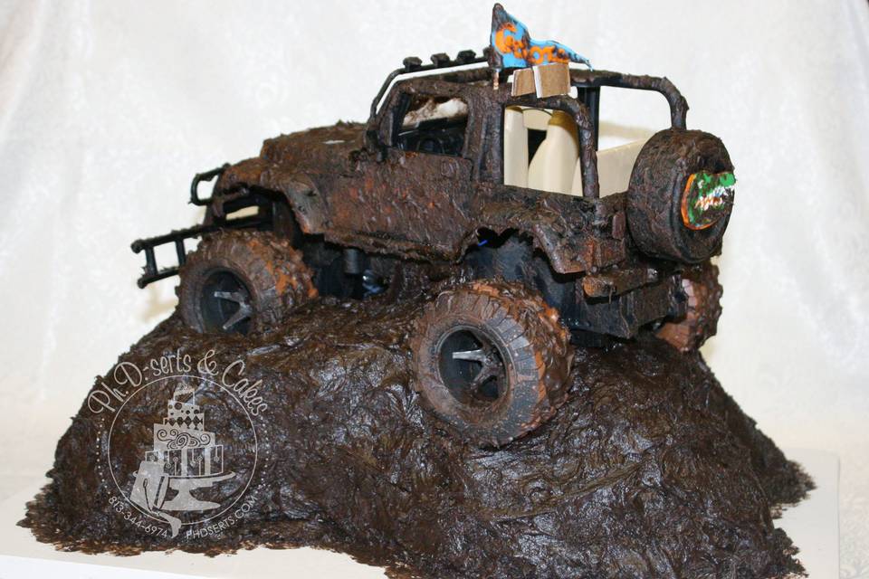 Mudding jeep cake (mud = chocolate ganache...yum!)