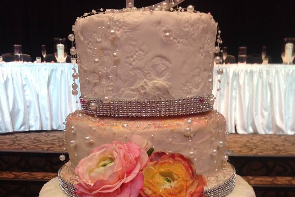 Ranunculus and Rhinestone Cake by Queen Anne's Lace Cakes