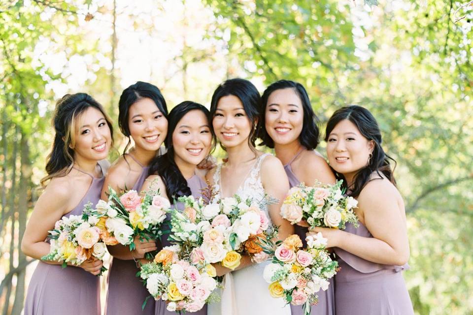 Posing with bouquets