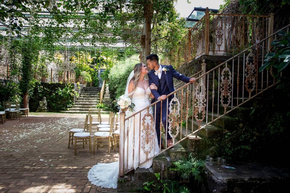 Bride and groom kissing