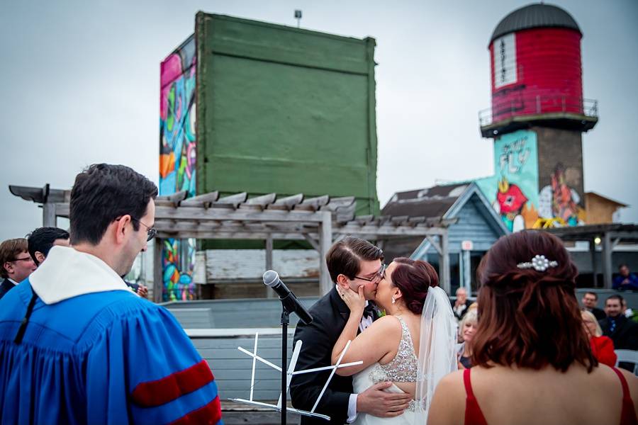 Newlyweds kiss