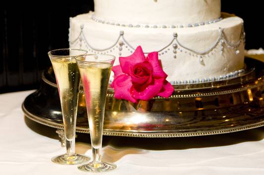 Wedding cake with pink flowers