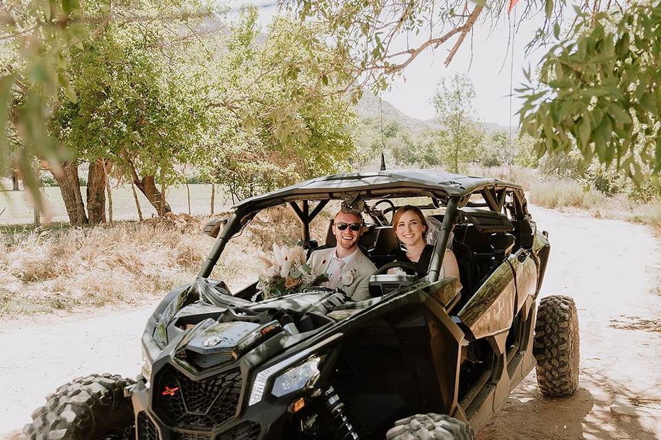 Bride and Groom ATV riding