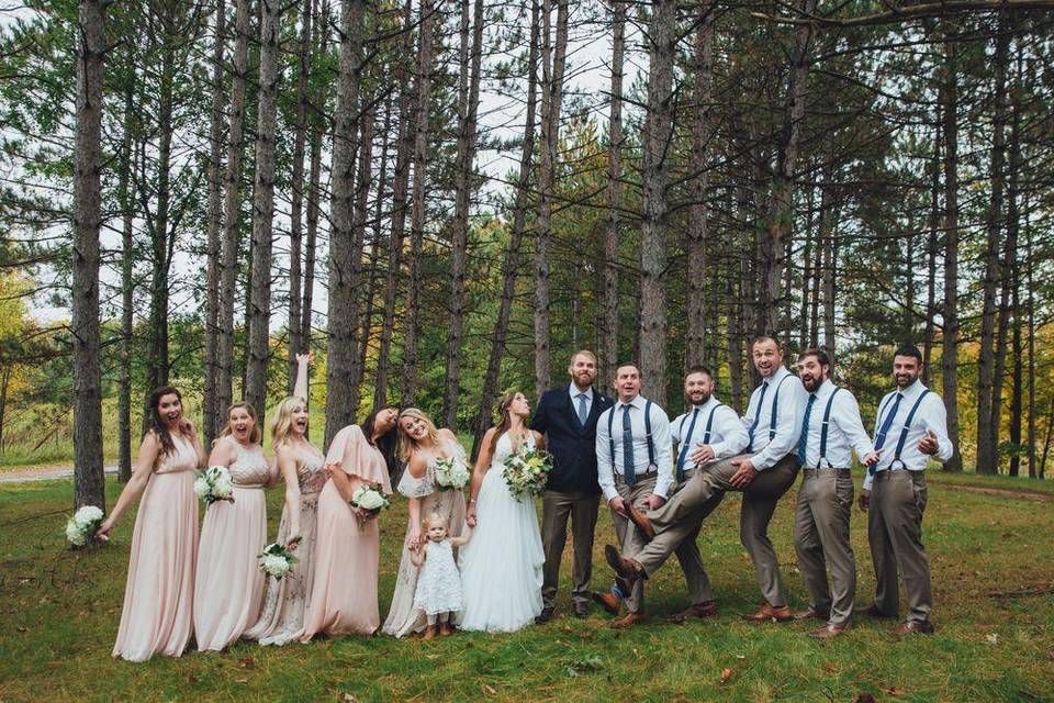 Bridal party in the woods
