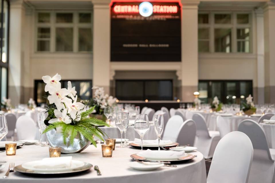 The Grand Hall, with neon sign