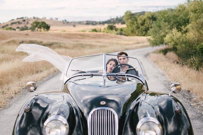 Couple in their wedding car