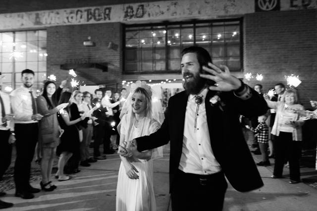 Bride and groom doing sparkler