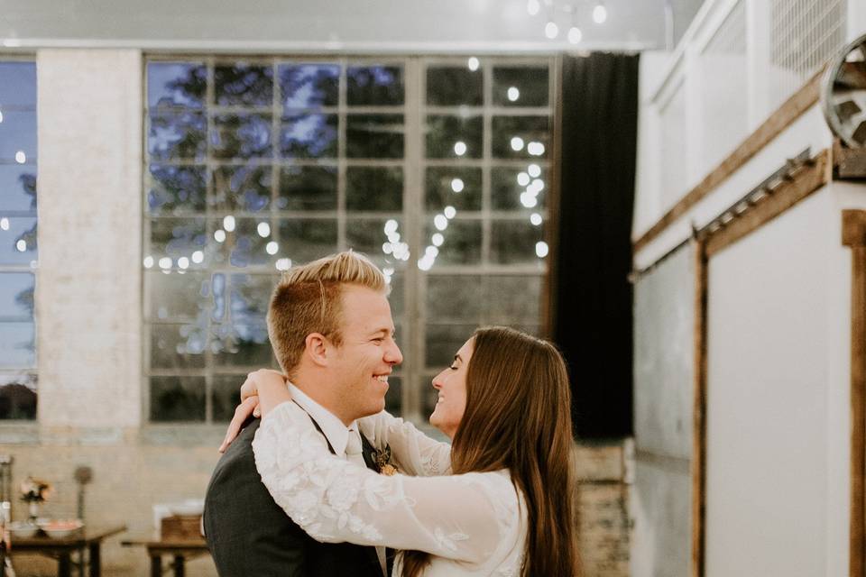 Bride and groom dancing