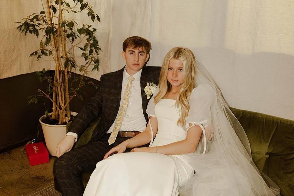 Bride and groom posing