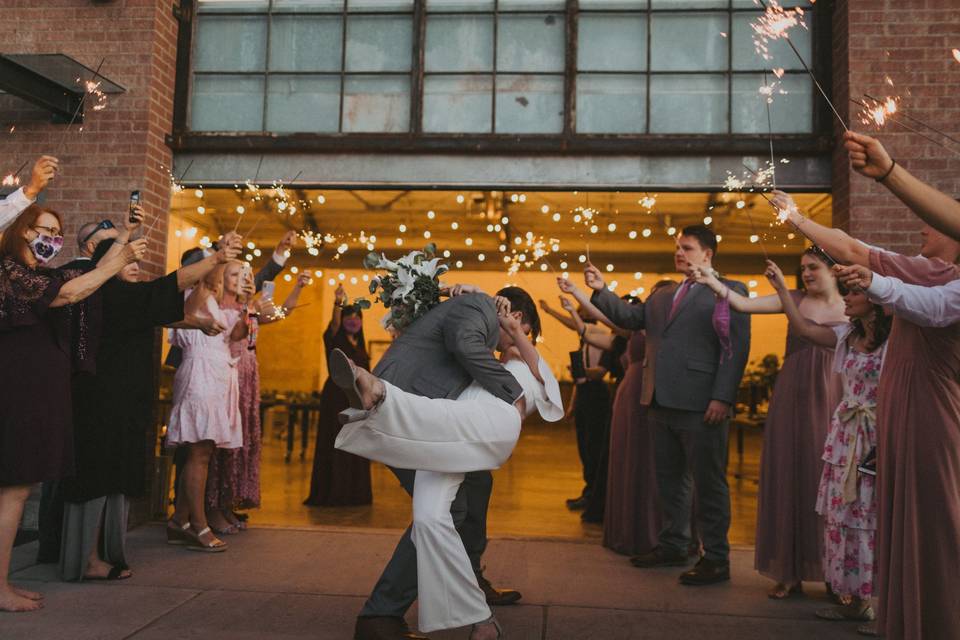 Sparkler sendoff by garage doo