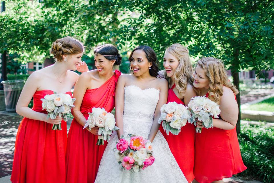 Bride with her bridesmaids