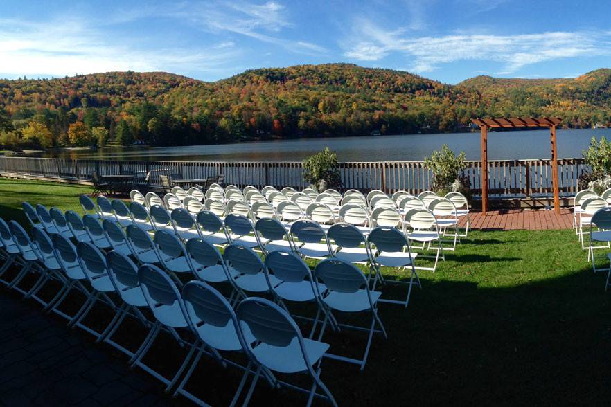 Lakefront wedding setup