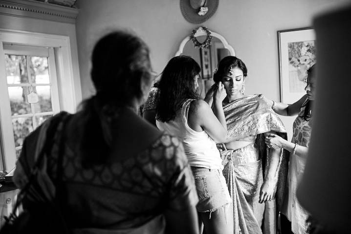 Getting dressed in sari