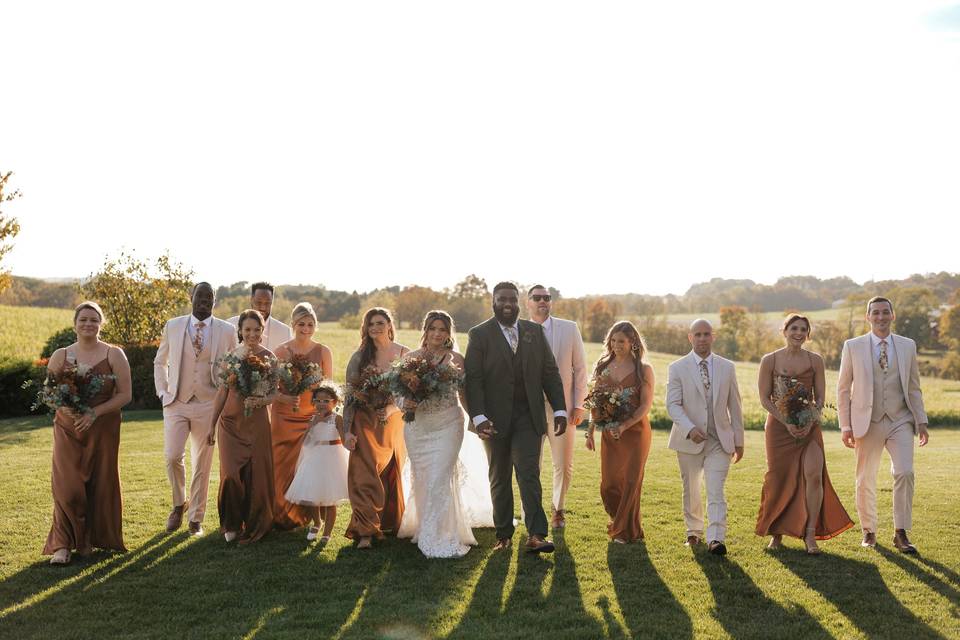 Golden hour bride and groom