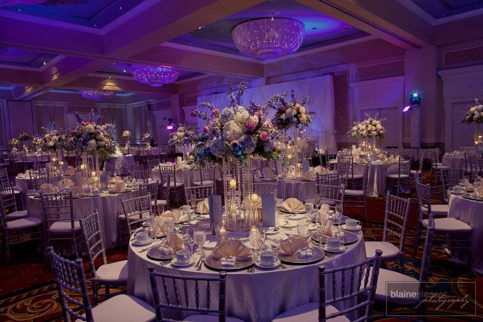 Table setup with flower centerpiece