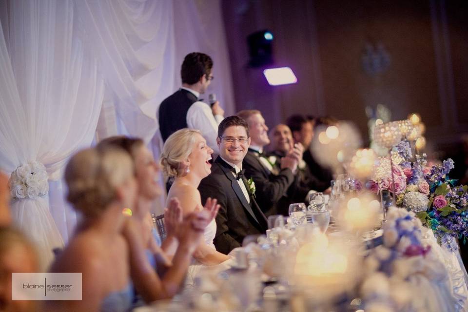 Table setup with flower centerpiece