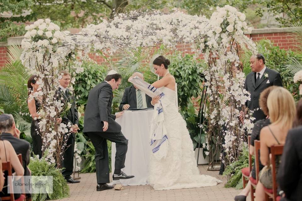 Table setup with flower centerpiece