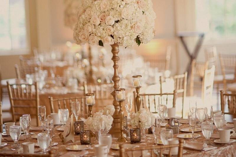 Table setup with flower centerpiece