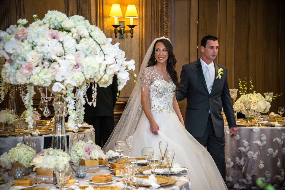 Table setup with flower centerpiece