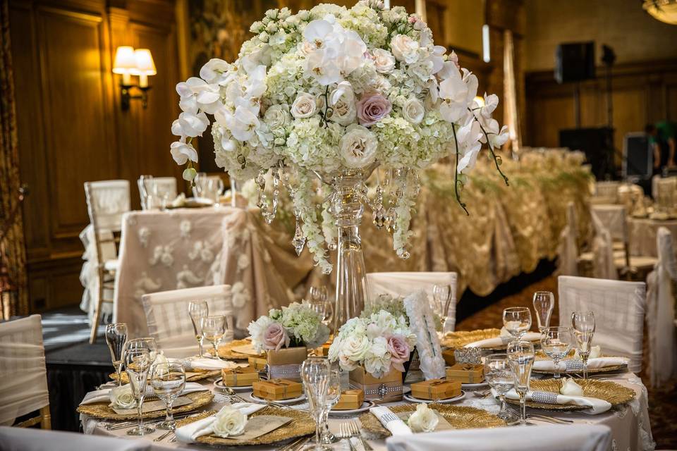 Table setup with flower centerpiece