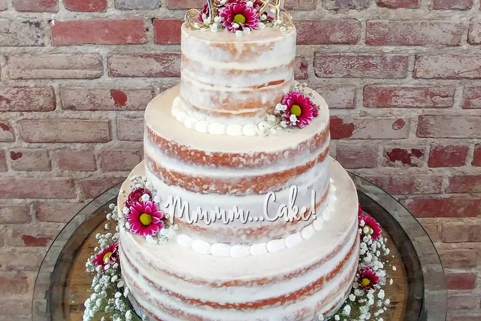 Naked cake with fresh flowers