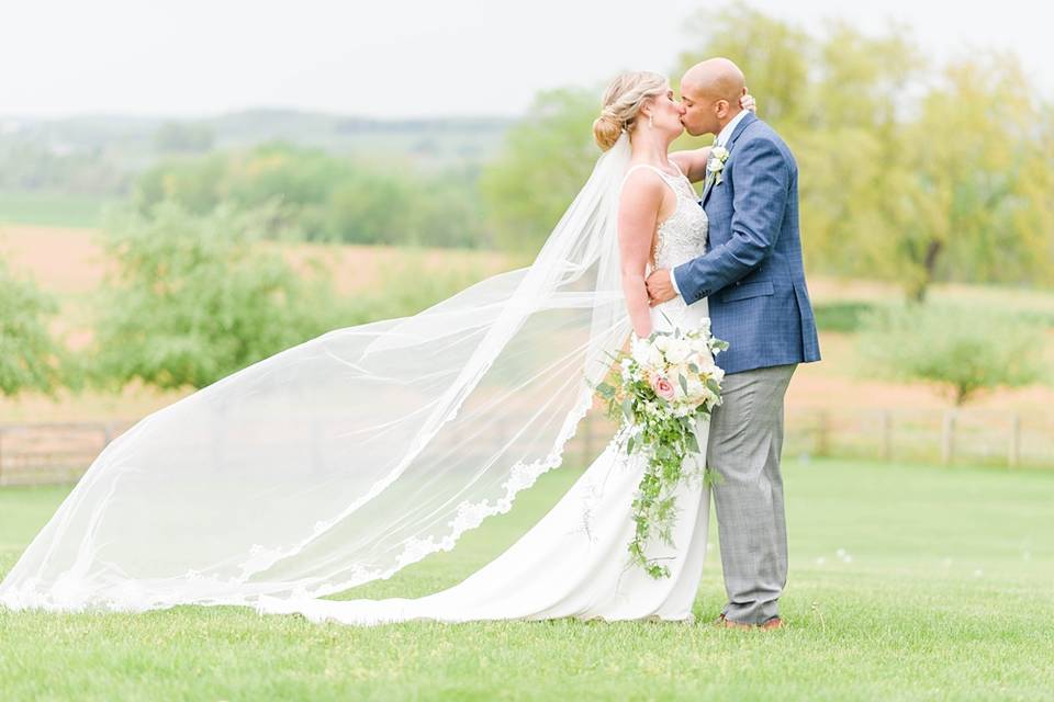 Newlyweds kissing