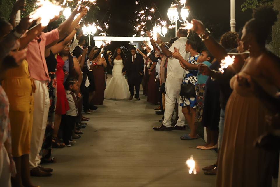 Grand exit among sparklers