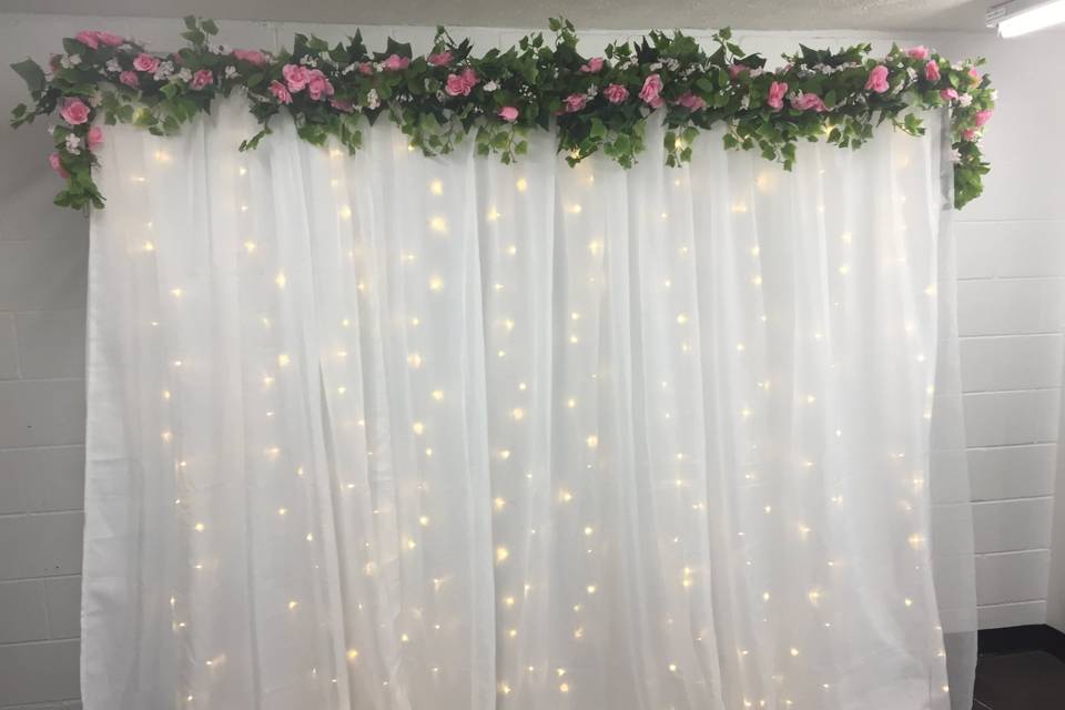 Pink flower garland backdrop