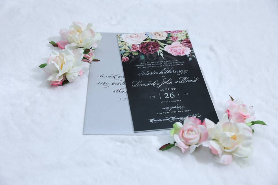 Floral invite on black