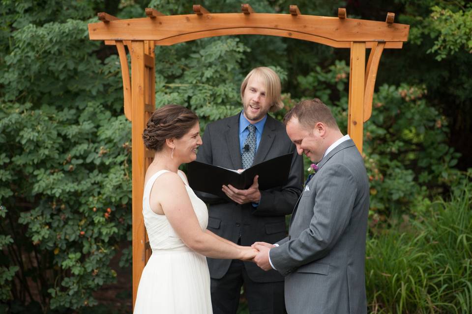 Under a wooden pergola