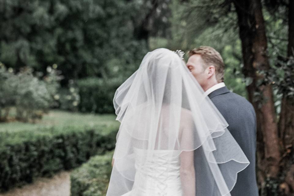 Couple walk along path