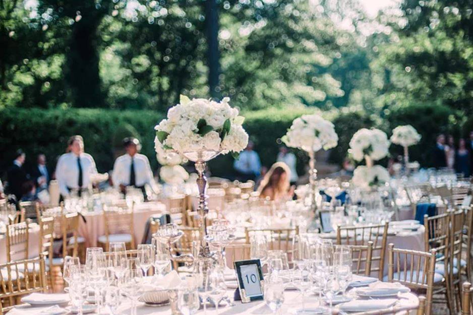 Gold chairs and blush pink linens